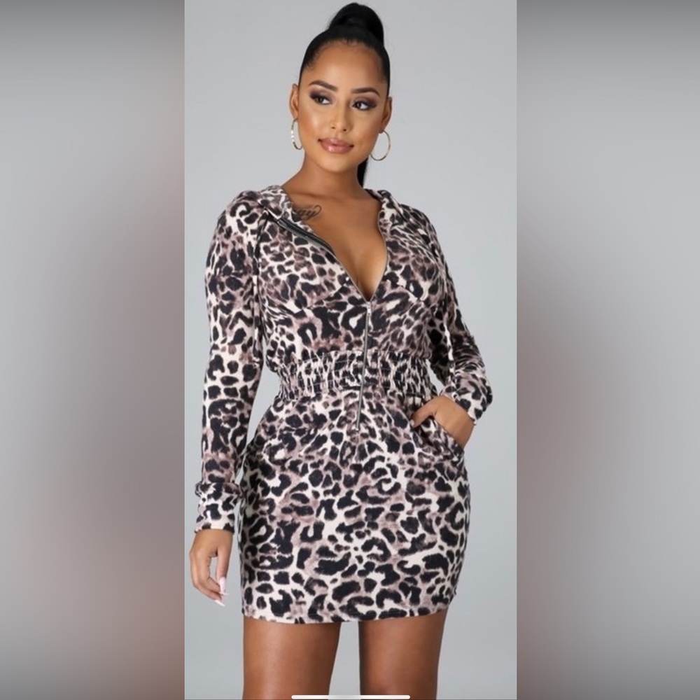 Leopard Printed Hooded Dress